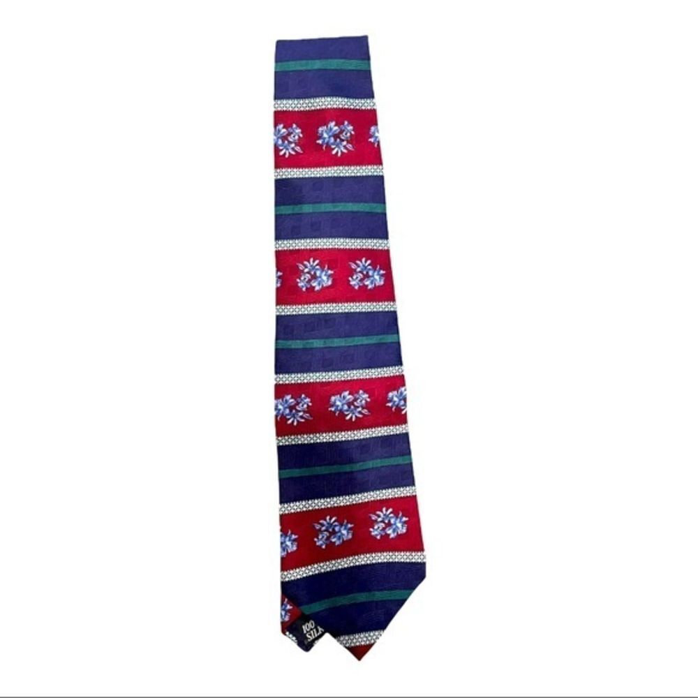 Oscar de la Renta Silk Floral Striped Tie